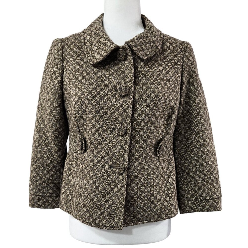 Vintage LOFT NWT Wool Blend Brown Floral Geometric Cropped Blazer Y2K